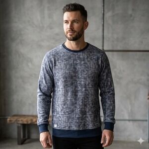 Zara Man Mens Size XXL Basic Denim Couture Sweatshirt Blue Textured Crosshatch